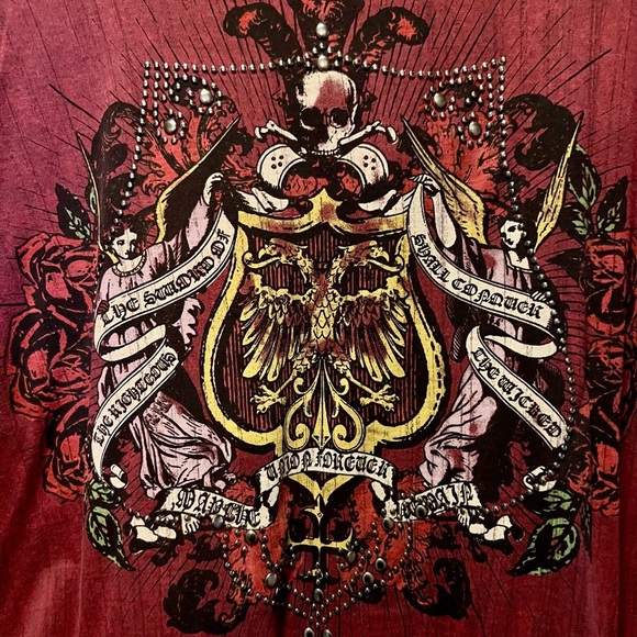 Express Red Graphic Tee with Rose and Sword Design - Picture 3 of 5